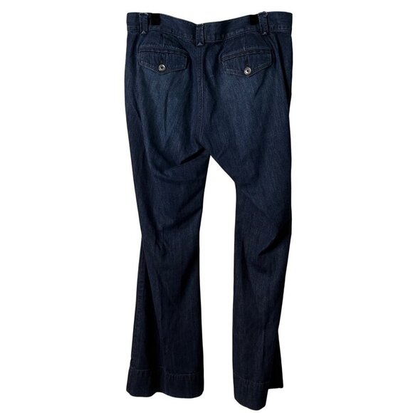 Loft Women's Modern Flare Dark Wash Envelope Pockets Cuffed Jeans Size 14 - Picture 5 of 14